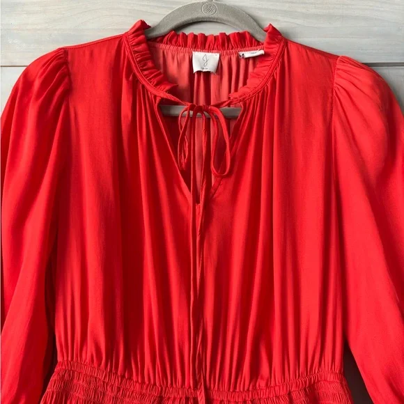 Joie Red Tiered Mini Dress with Smocked Waist - Picture 3 of 9